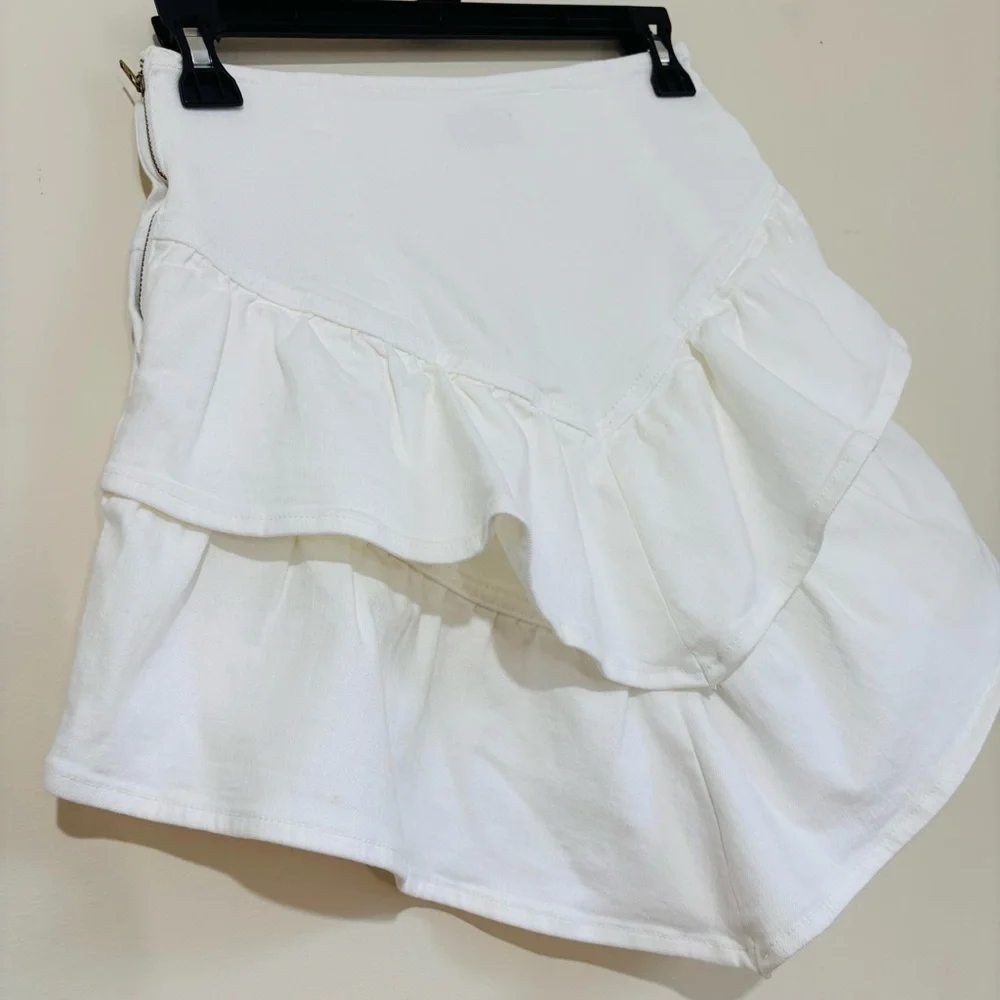 MOTHER Bright White The Ruffle Denim Mini Cowboy Preppy Skirt size 25